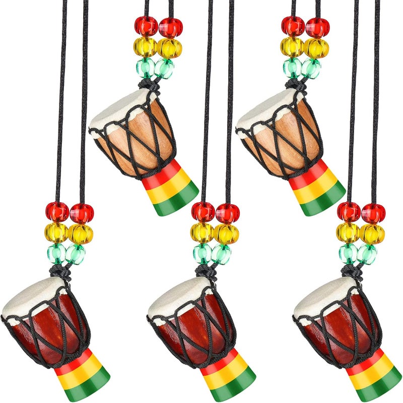 Sureio 5 Pcs Instrument Necklaces Djembe Drum Mini Pendant African Drum Wooden Classic Hand Congo Jewelry Necklace Percussion for Teens Men Women Charms, Party Supply Gift for music lover - Image 1